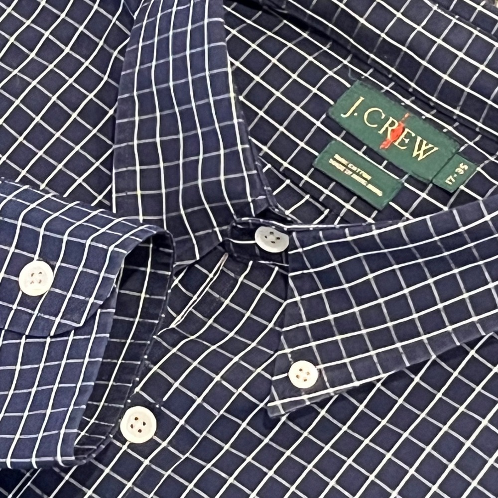 Vintage J Crew Oarsman Shirt Mens 17 35 Navy L/S B/U Cotton